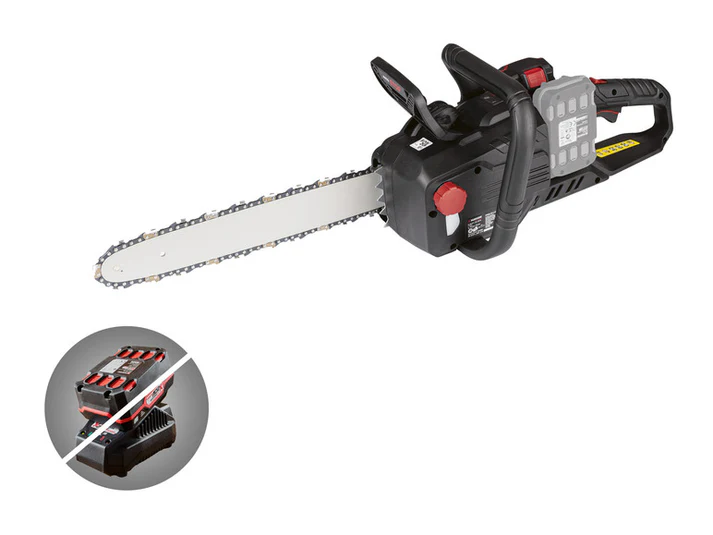 Motosega PPKSA 40-Li A1 con indicazione caricabatterie e batteria